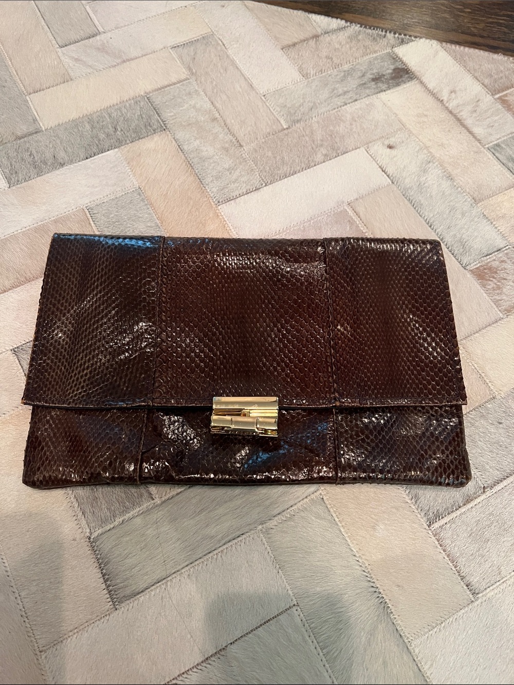 80s vintage snakeskin embossed leather clutch